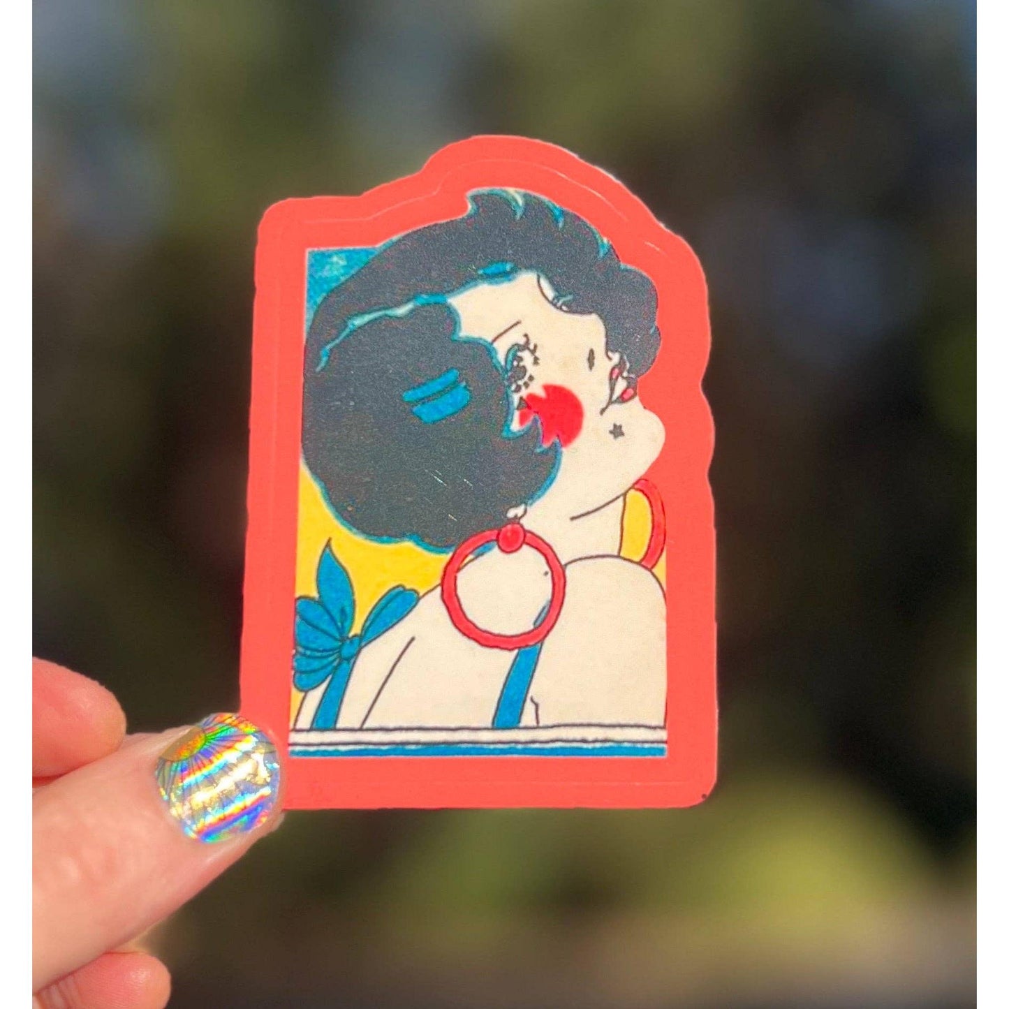 New Wave Babe with Hoop Earring 3 Inch Art Deco Flapper Sticker | 1930s Vintage Vinyl Decal