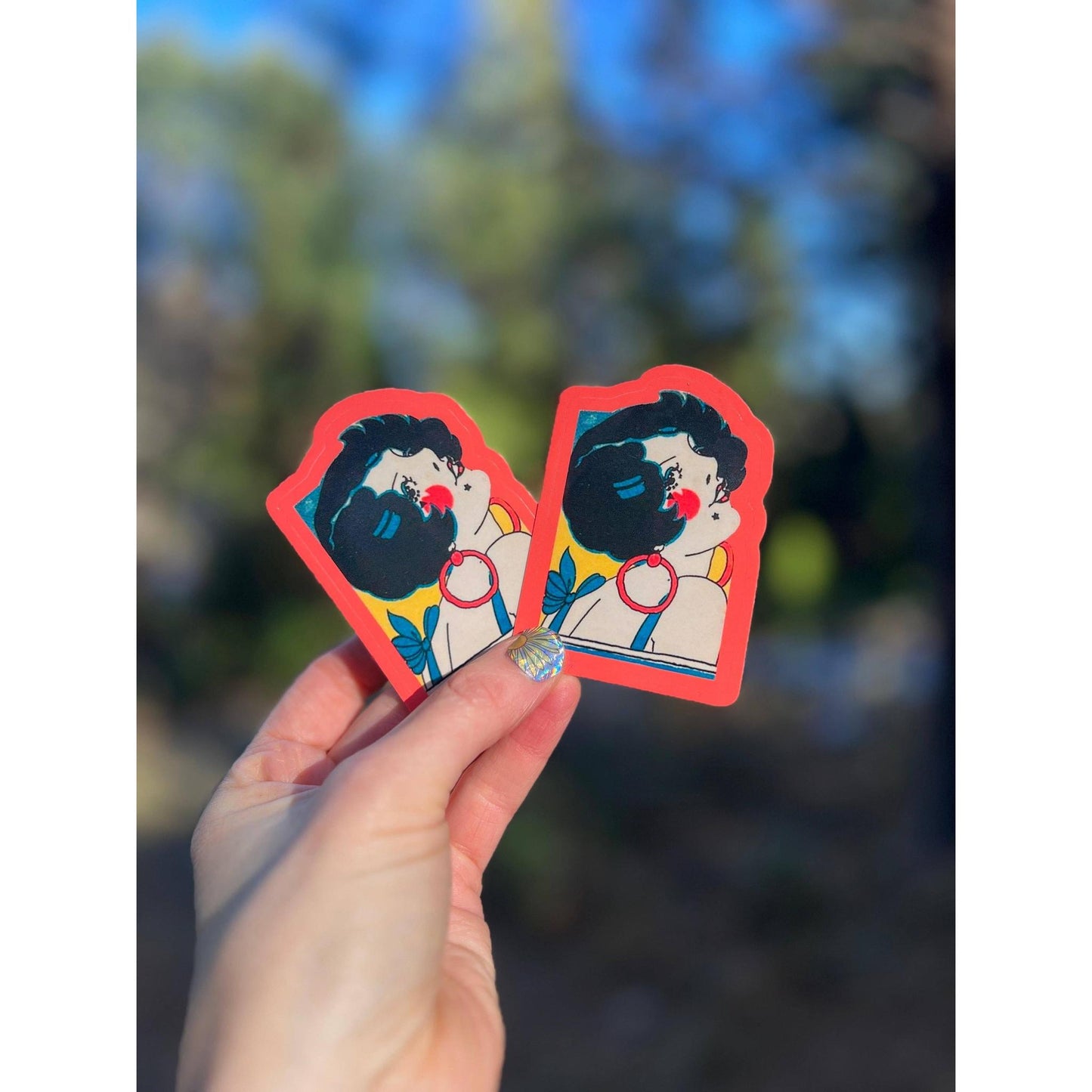 New Wave Babe with Hoop Earring 3 Inch Art Deco Flapper Sticker | 1930s Vintage Vinyl Decal