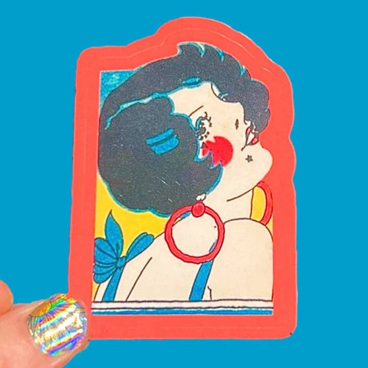 New Wave Babe with Hoop Earring 3 Inch Art Deco Flapper Sticker | 1930s Vintage Vinyl Decal