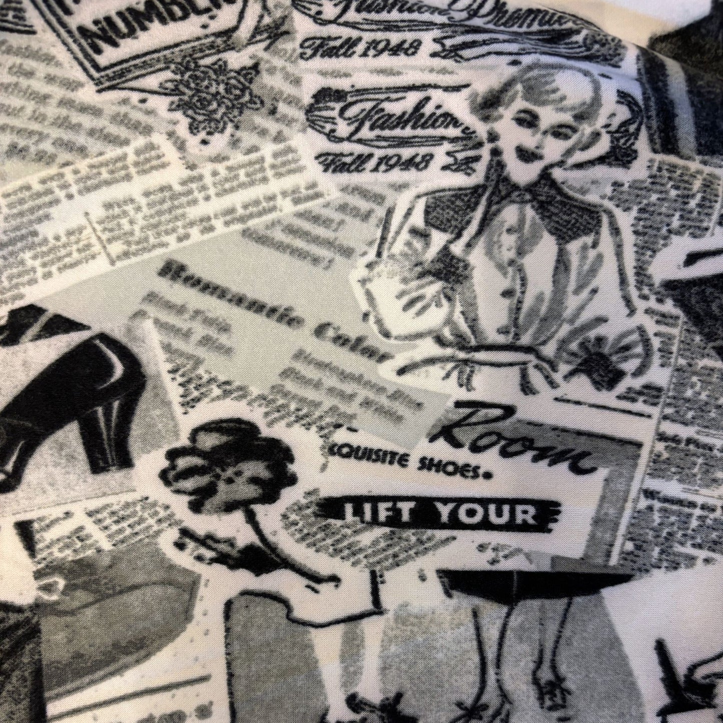 Newspaper Print Long Sleeve Mock Neck Crop Top | Trendy Fitted Graphic Top [SM–XL]