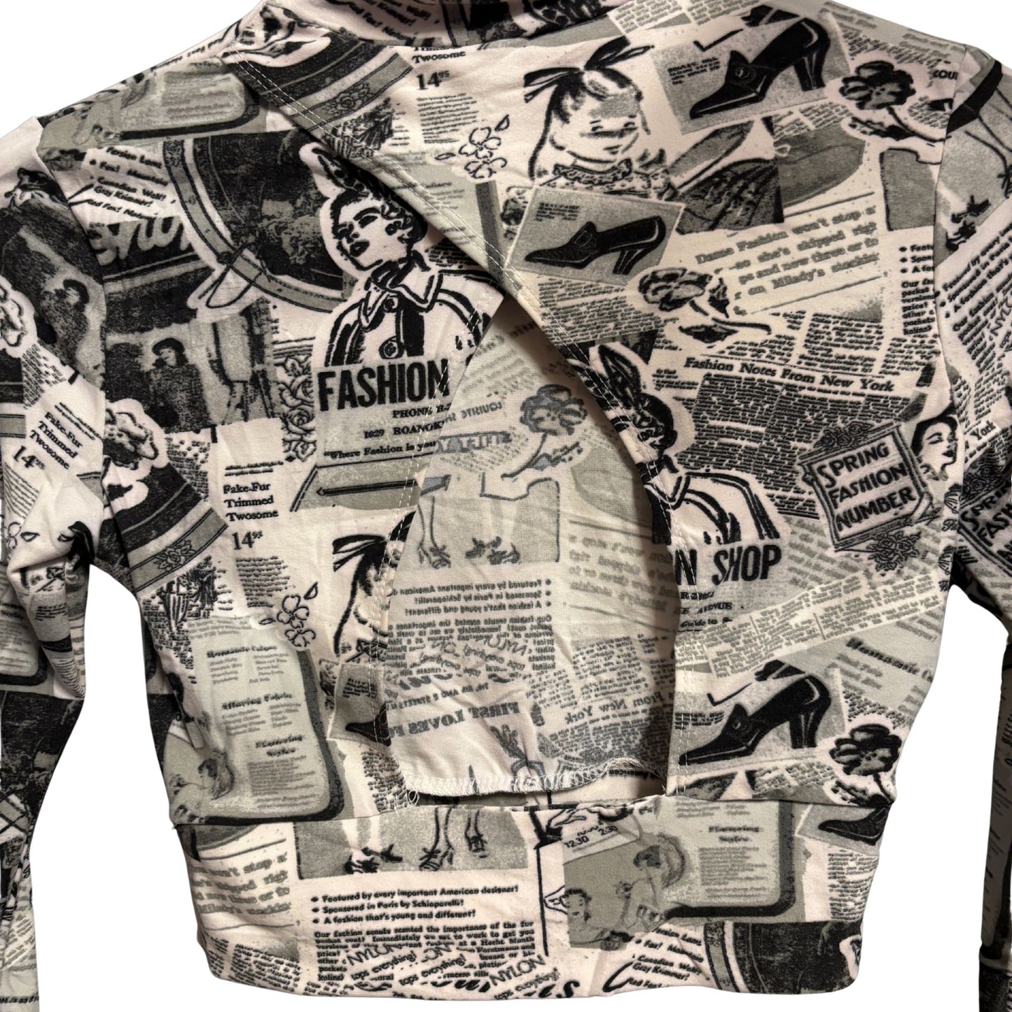 Newspaper Print Long Sleeve Mock Neck Crop Top | Trendy Fitted Graphic Top [SM–XL]