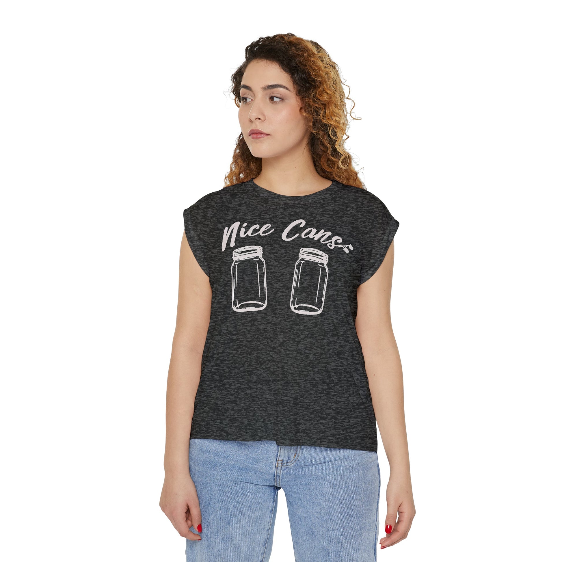 Nice Cans Women’s Flowy Rolled Cuffs Muscle Tee