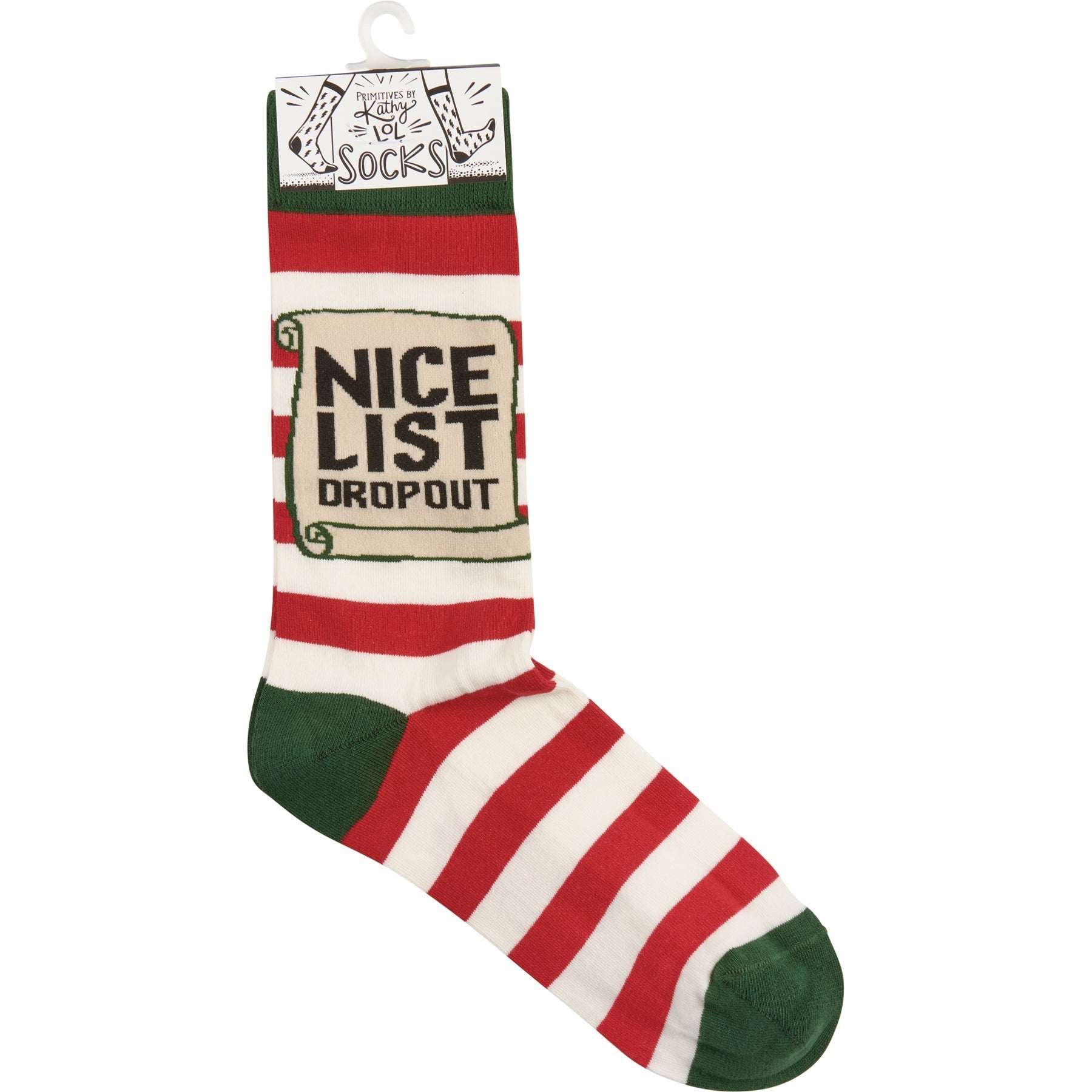 Nice List Dropout Socks | Holiday Themed Red White Stripes Novelty Socks