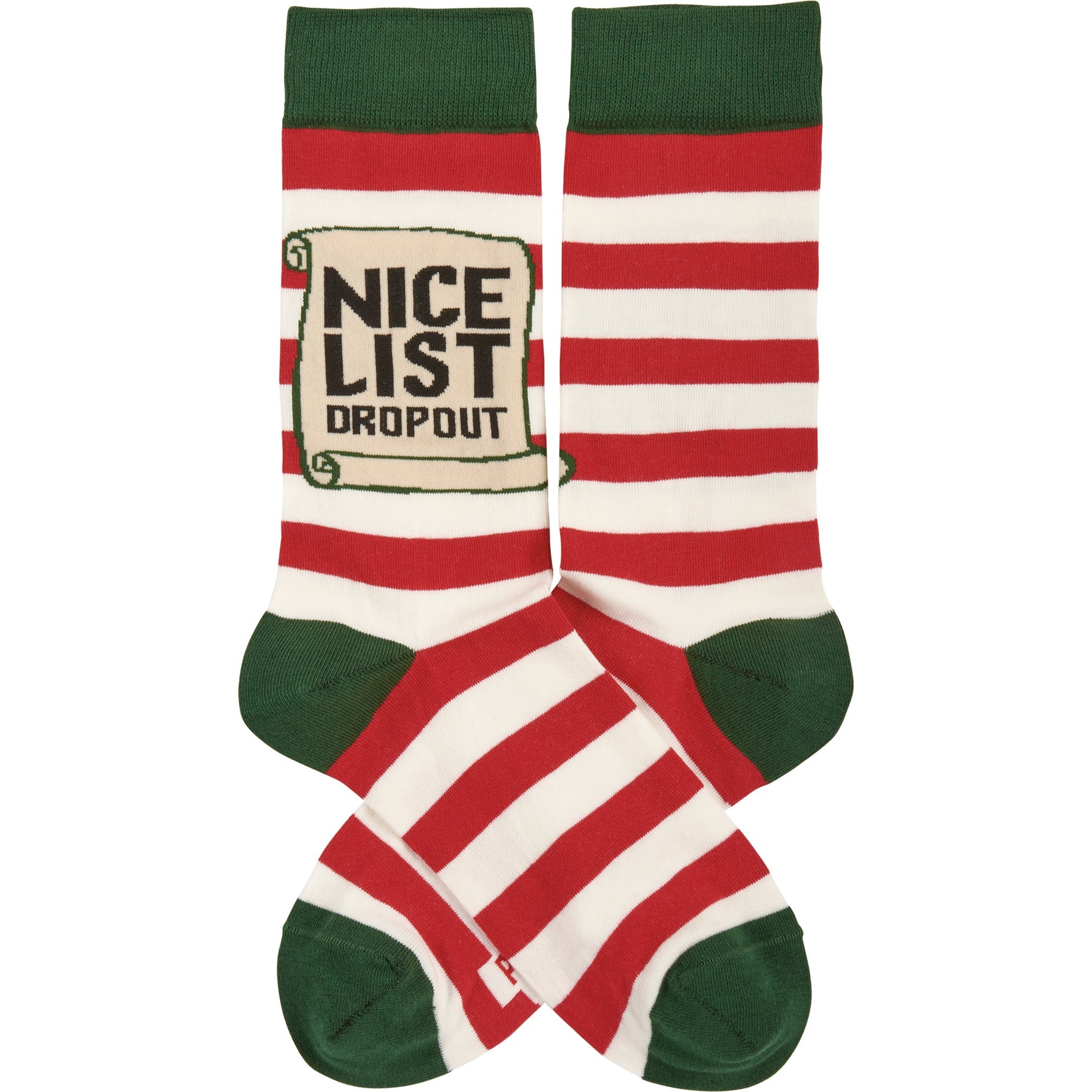 Nice List Dropout Socks | Holiday Themed Red White Stripes Novelty Socks