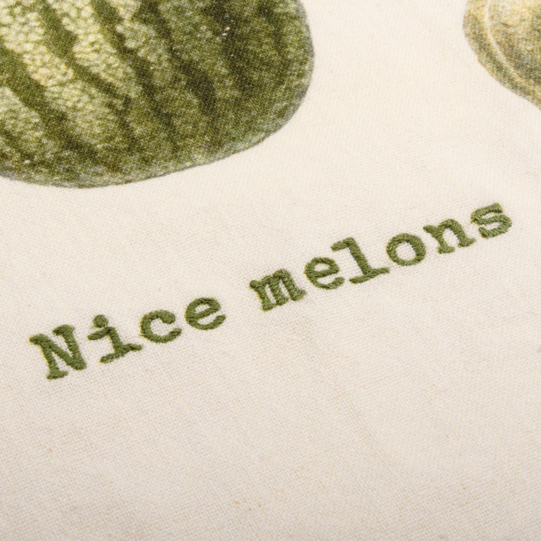 Nice Melons Dish Cloth Towel | Cotten Linen Novelty Tea Towel | Embroidered Text | 18" x 28"
