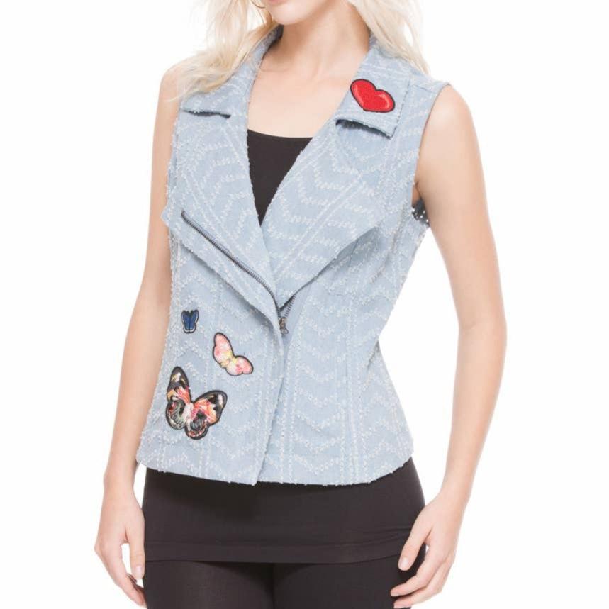 Nice Patches, Babe! Denim Vest Jacket with Zipper and Embroidered Patches [Sizes SM-XL]