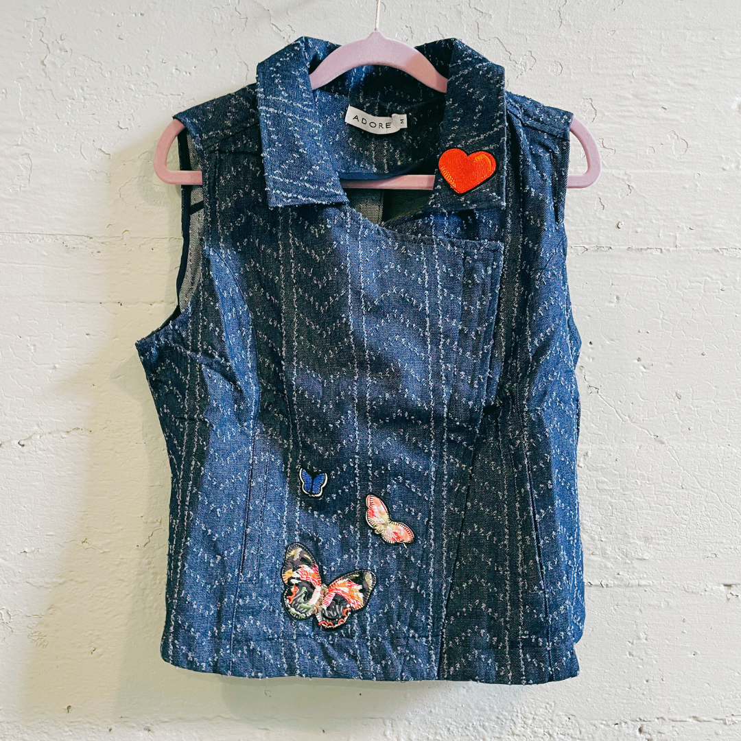 Nice Patches, Babe! Denim Vest with Zipper and Embroidered Patches [Sizes SM-XL]