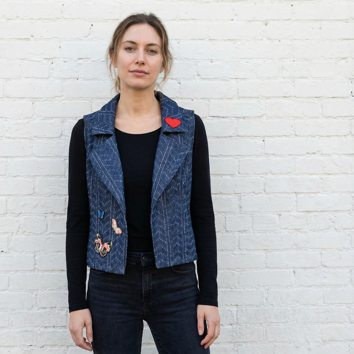 Nice Patches, Babe! Denim Vest with Zipper and Embroidered Patches [Sizes SM-XL]