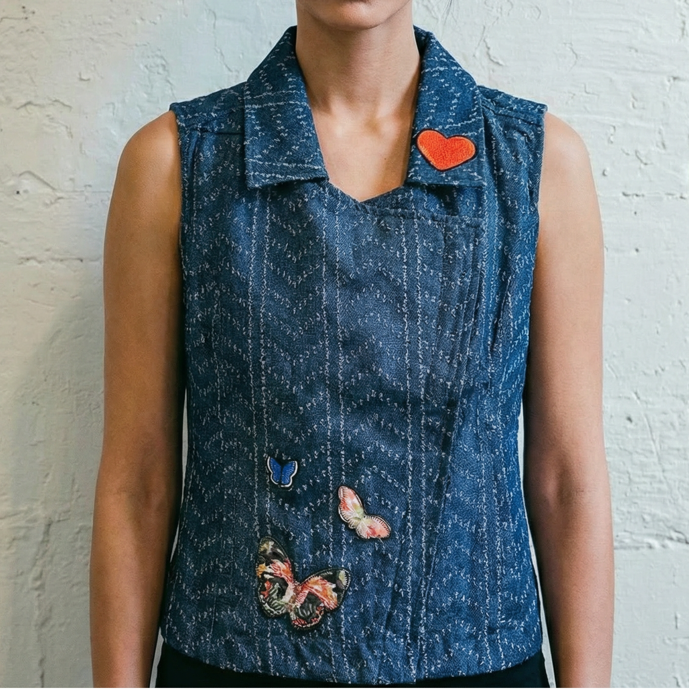 Nice Patches, Babe! Denim Vest with Zipper and Embroidered Patches [Sizes SM-XL]