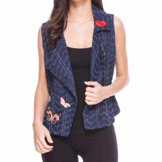 Nice Patches, Babe! Denim Vest with Zipper and Embroidered Patches [Sizes SM-XL]