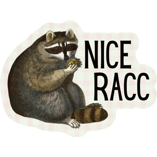 Nice Racc Die Cut Vinyl Sticker | Punny Vintage Historical Animal Illustration