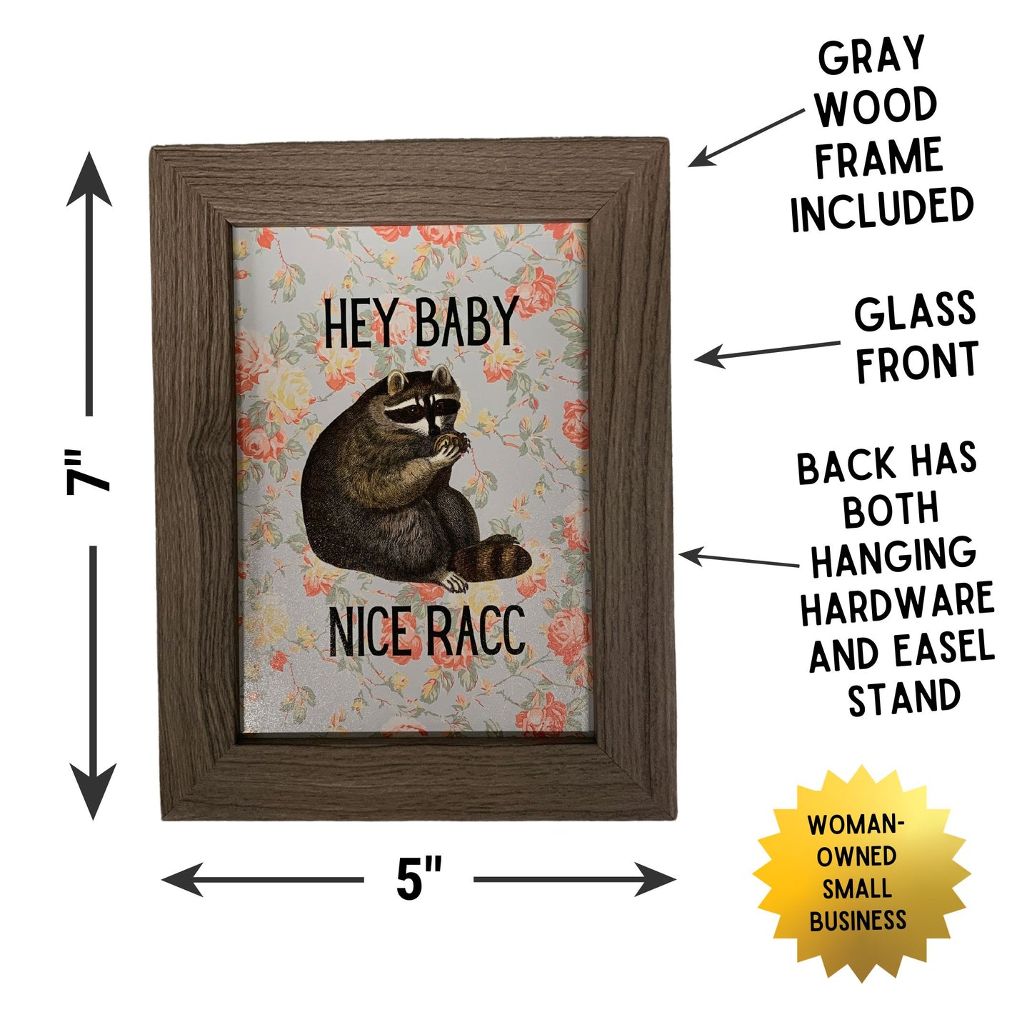 Nice Racc Vintage Raccoon Illustration Framed Wall Art | GetBullish Original Quote Sign