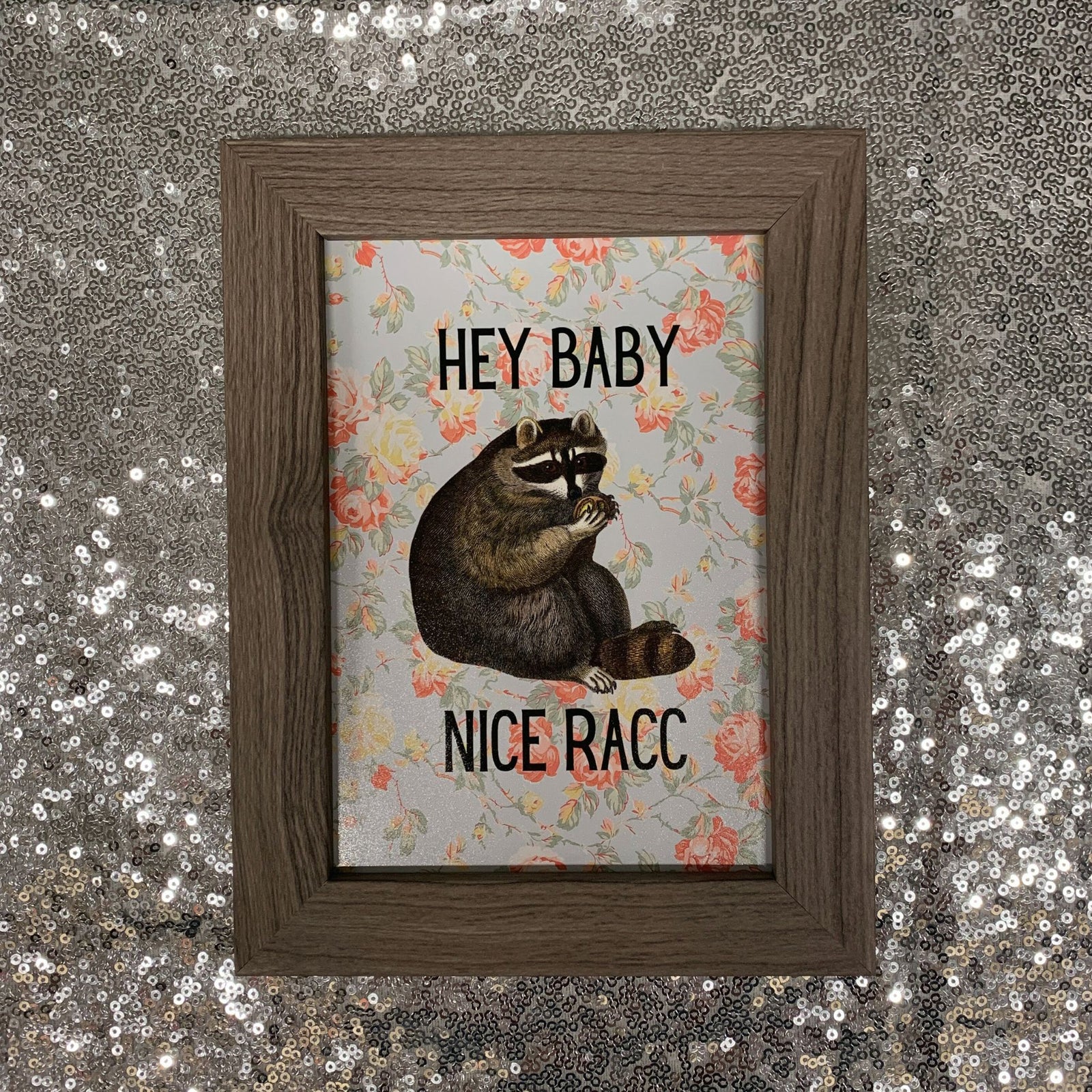 Nice Racc Vintage Raccoon Illustration Framed Wall Art | GetBullish Original Quote Sign