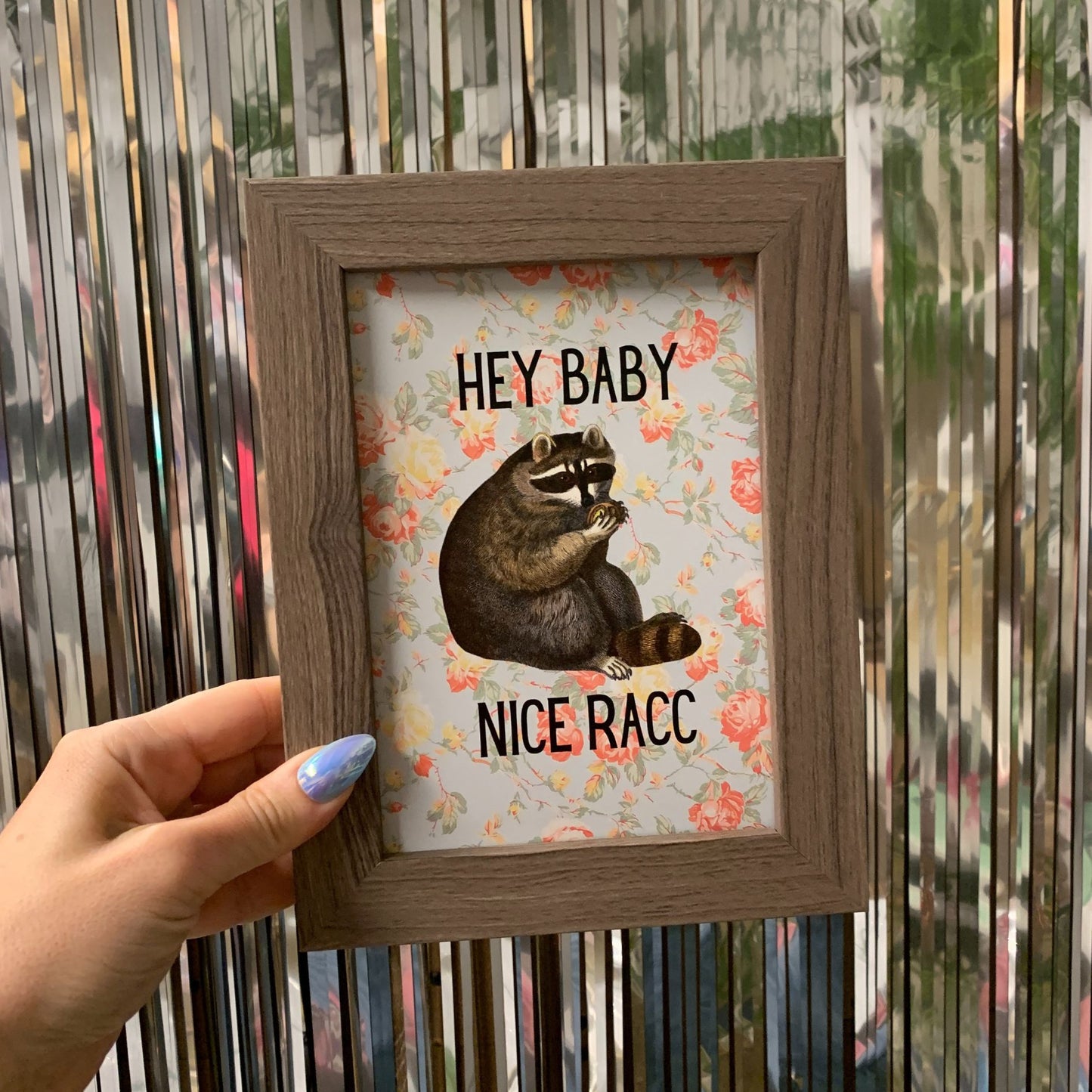 Nice Racc Vintage Raccoon Illustration Framed Wall Art | GetBullish Original Quote Sign