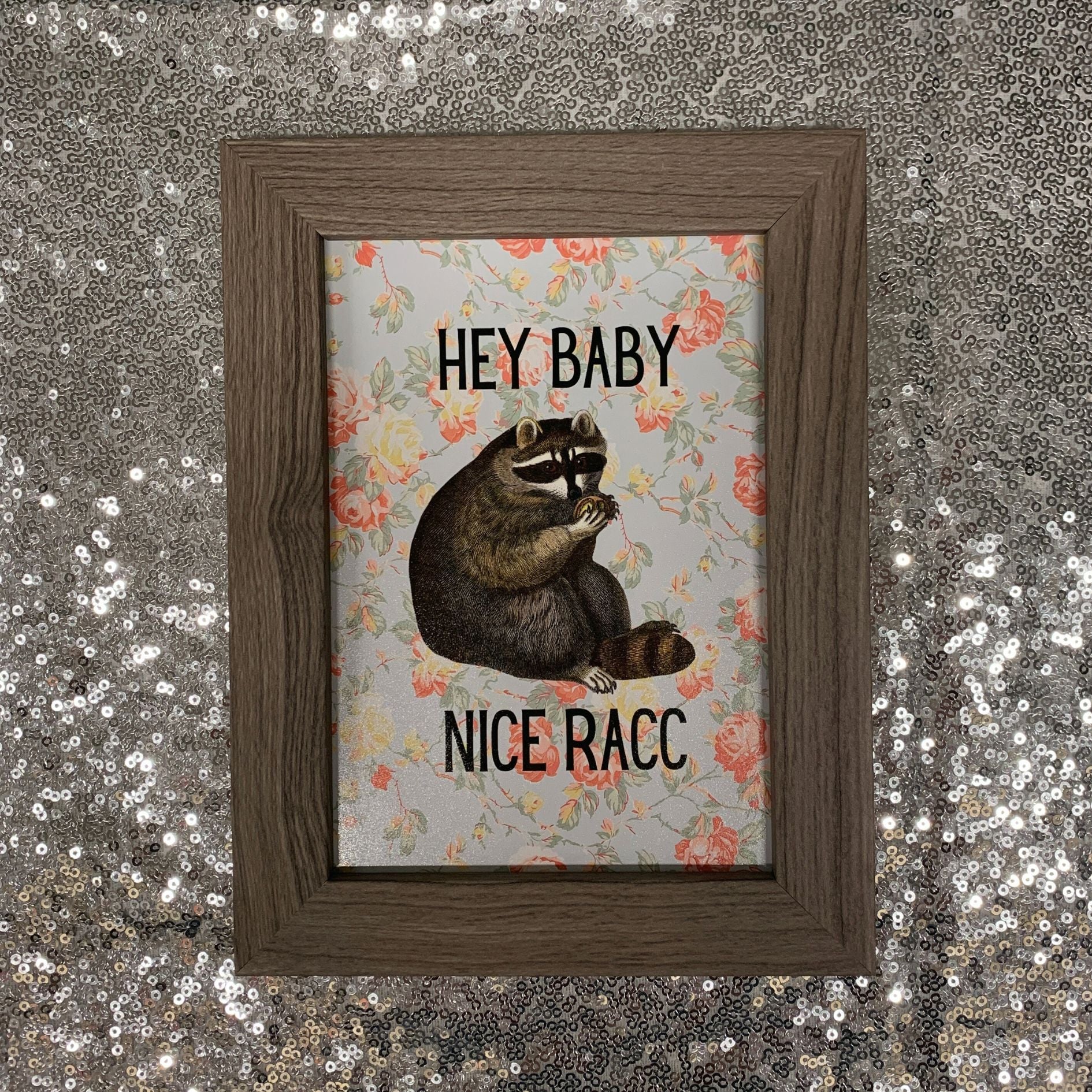 Nice Racc Vintage Raccoon Illustration Framed Wall Art Print | GetBullish Original Quote Sign