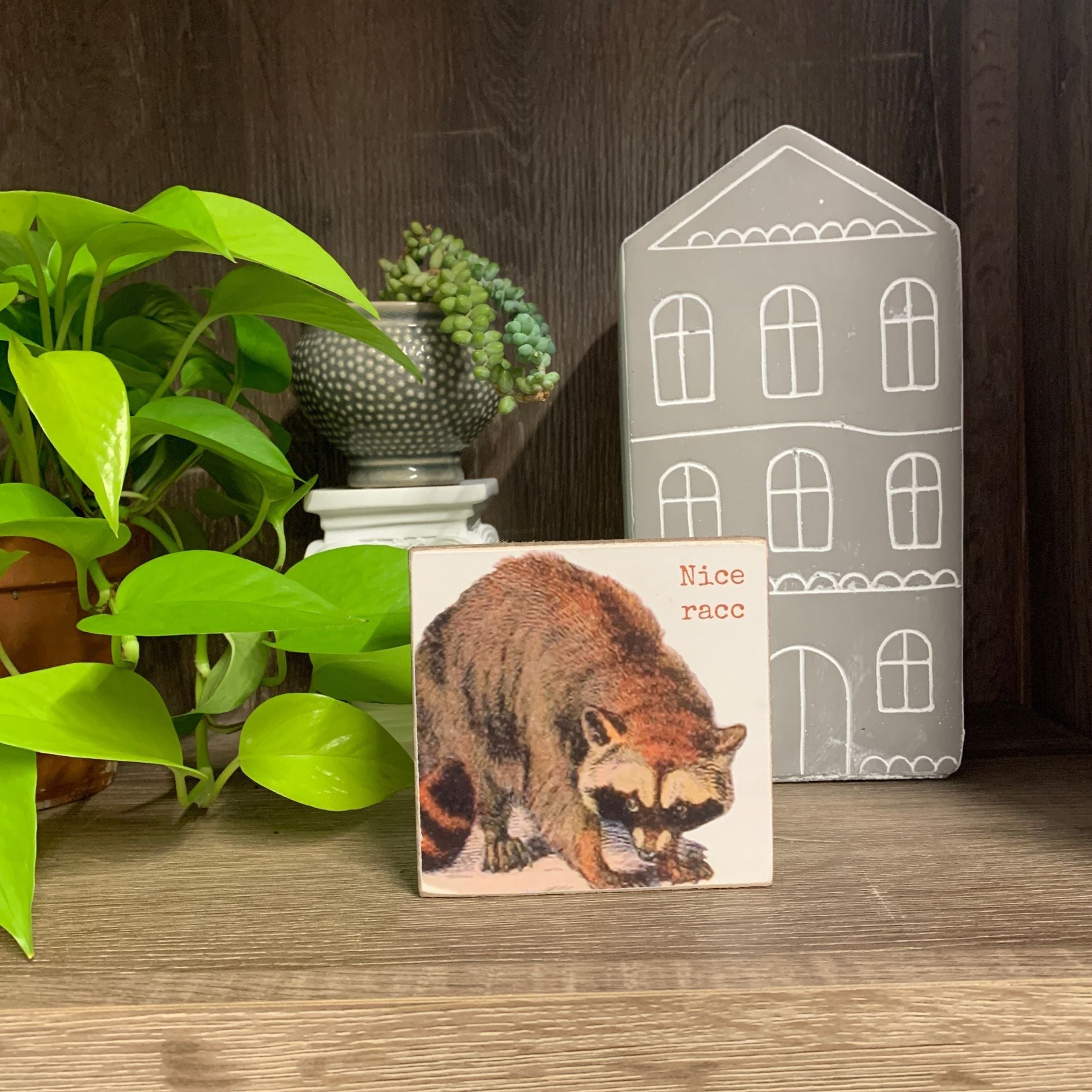 Nice Racc Wooden Block Sign | Raccoon