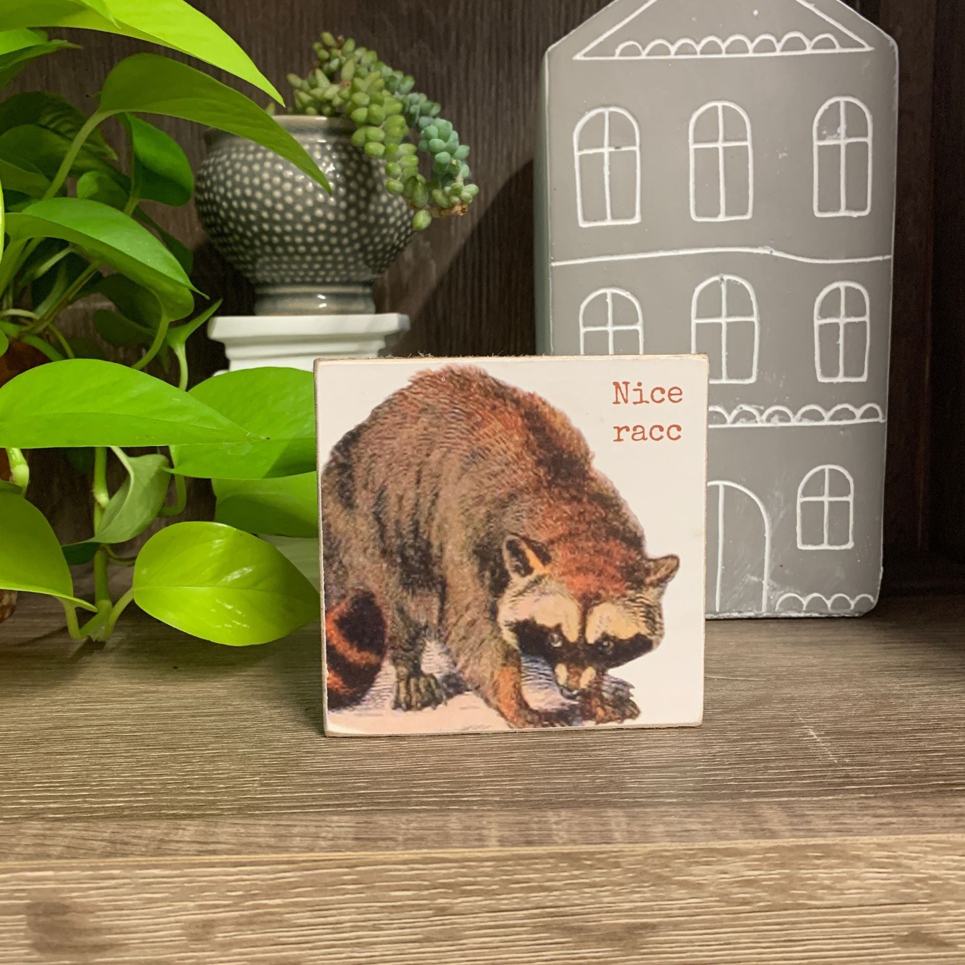 Nice Racc Wooden Block Sign | Raccoon