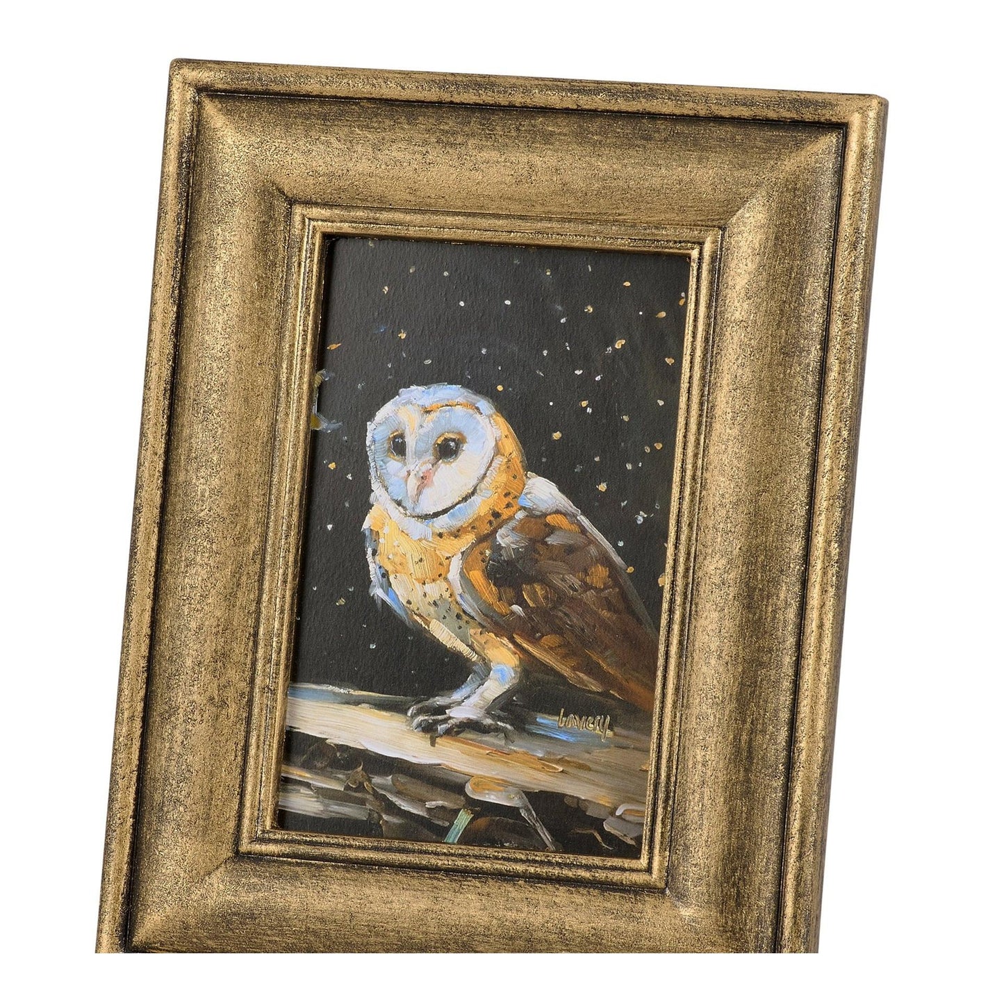 Night Barn Owl Framed Art | Halloween Vintage Style Desk Room Home Decor | 7" x 8.75"