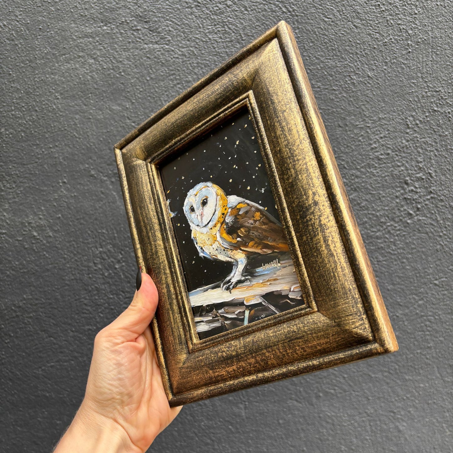 Night Barn Owl Framed Art | Halloween Vintage Style Desk Room Home Decor | 7" x 8.75"