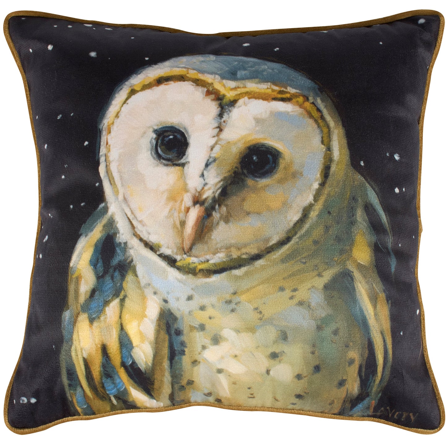 Night Barn Owl Velvet Pillow with Zipper | 14" x 14"