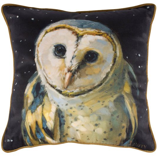 Night Barn Owl Velvet Pillow with Zipper | 14" x 14"
