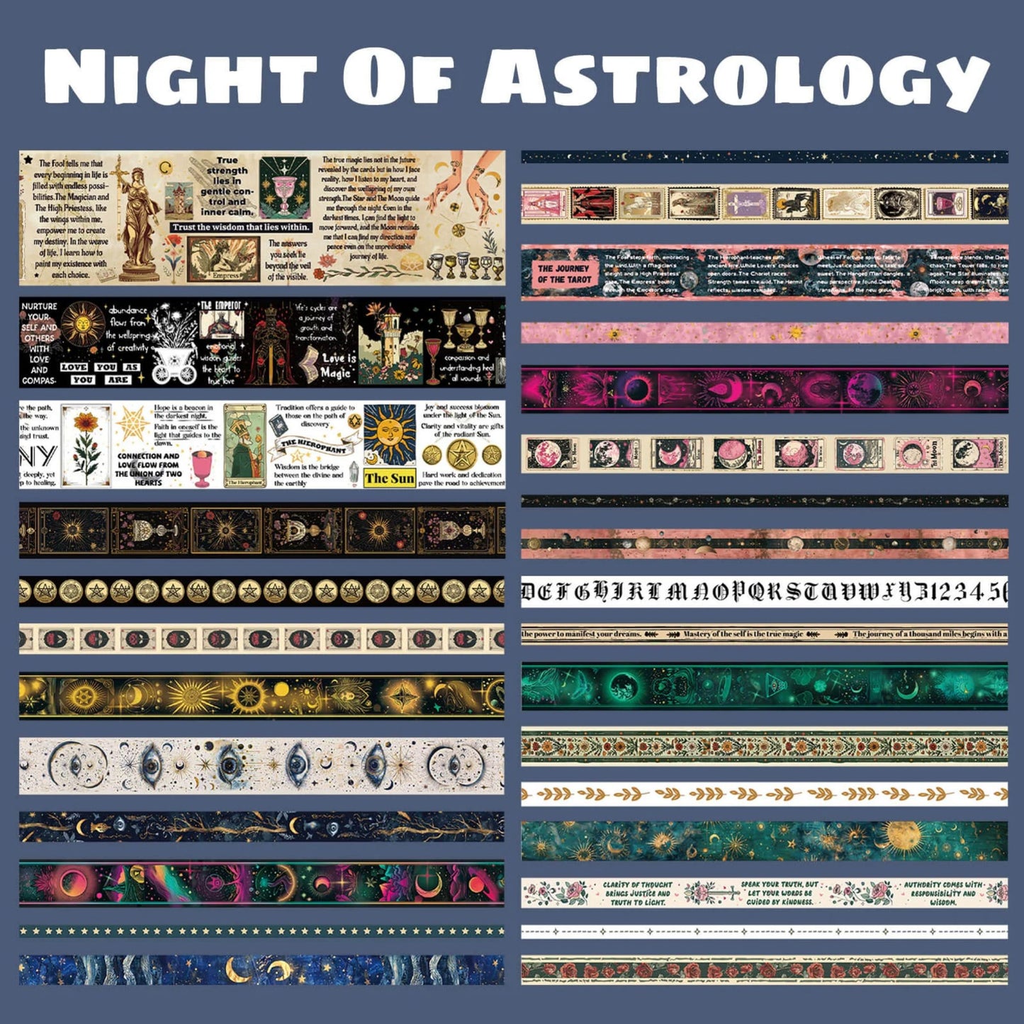 Night of Astrology Washi Tape Set | 29 Rolls Celestial & Tarot Themed Decorative Craft Tape