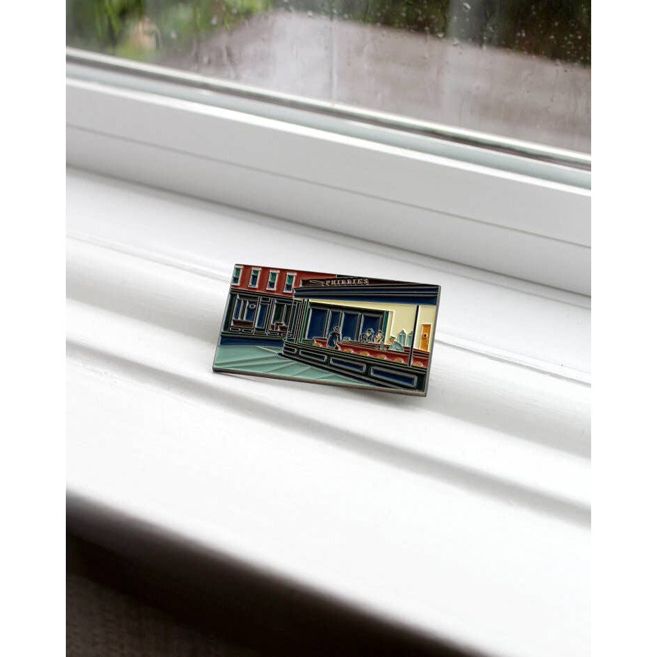 Nighthawks Extra Large Statement Enamel Pin | Restaurant Design Soft Lapel Pin | 2.25" x 1.23"