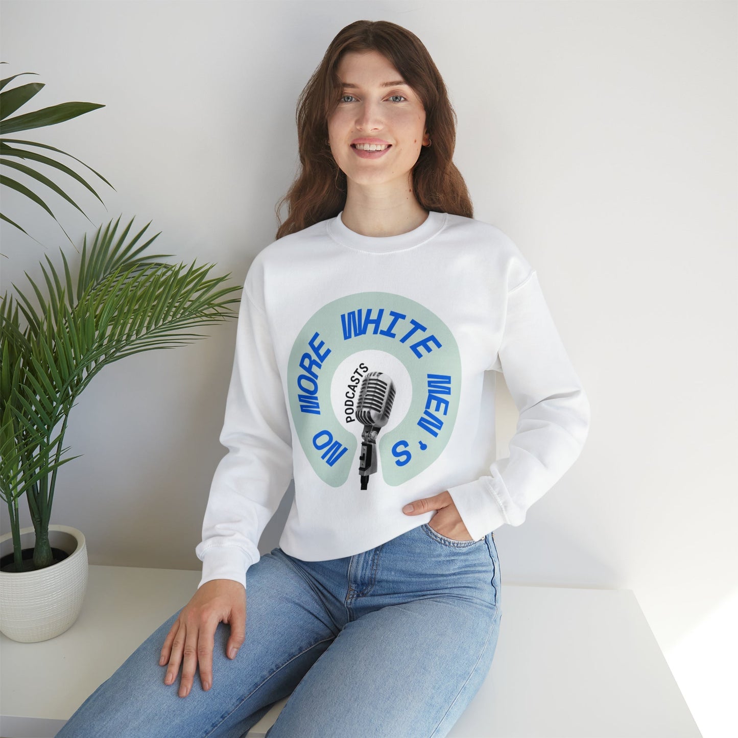 No More White Men's Podcasts Unisex Heavy Blend™ Crewneck Sweatshirt Sizes SM-5XL | Plus Size Available