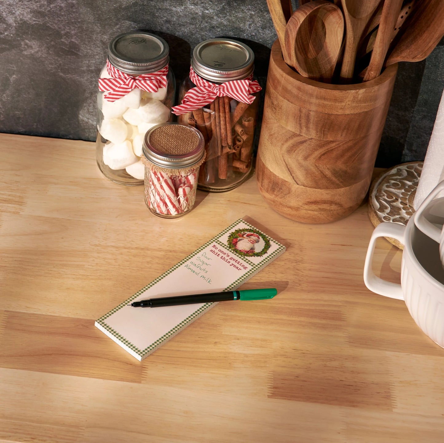 No One's Getting Shit This Year Magnetic List Pad Santa in a Wreath | Seasonal Notepad