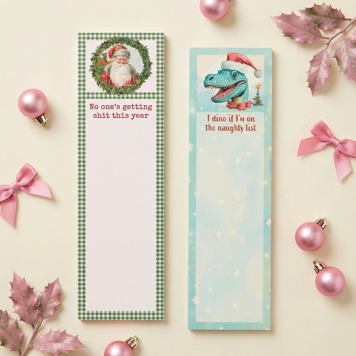 No One's Getting Shit This Year Magnetic List Pad Santa in a Wreath | Seasonal Notepad-Primitives by Kathy-The Bullish Store