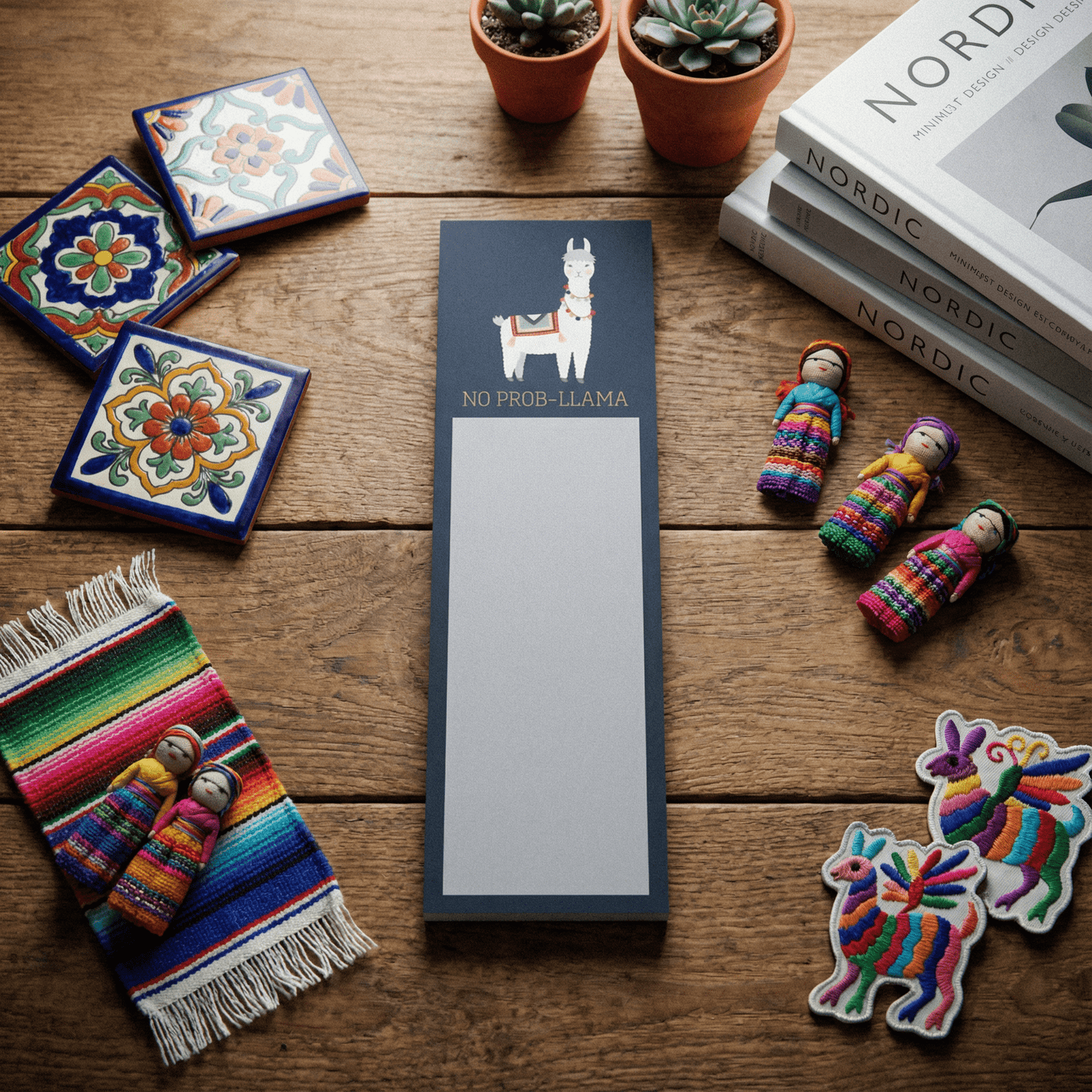 No Prob-Llama Magnetic Sticky Notepad in Navy Blue | 9.5" x 2.75" | Holds to Fridge with Strong Magnet