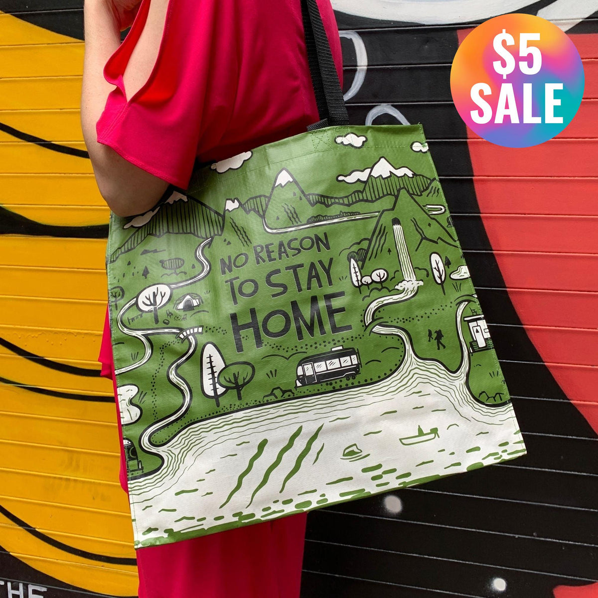 No Reason To Stay Home Market Tote Bag | Daily Shopping Storage Bag | 15.50" x 15.25" x 6"
