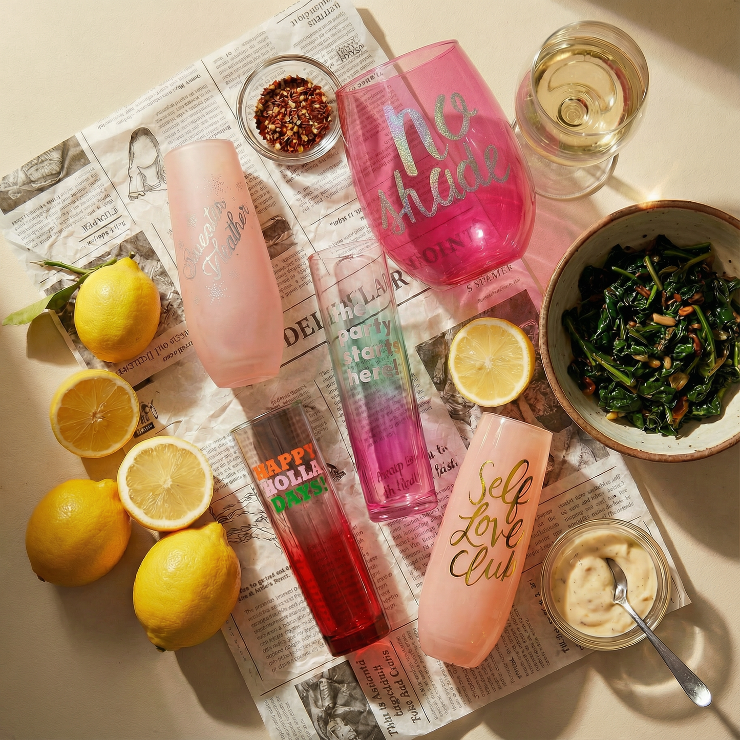 No Shade Jumbo Stemless Wine Glass in Tinted Bright Pink | 30oz Holds a Full Bottle of Wine