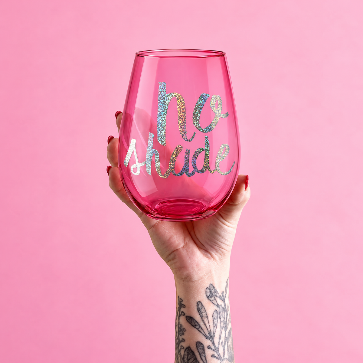 No Shade Jumbo Stemless Wine Glass in Tinted Bright Pink | 30oz Holds a Full Bottle of Wine-Slant-The Bullish Store