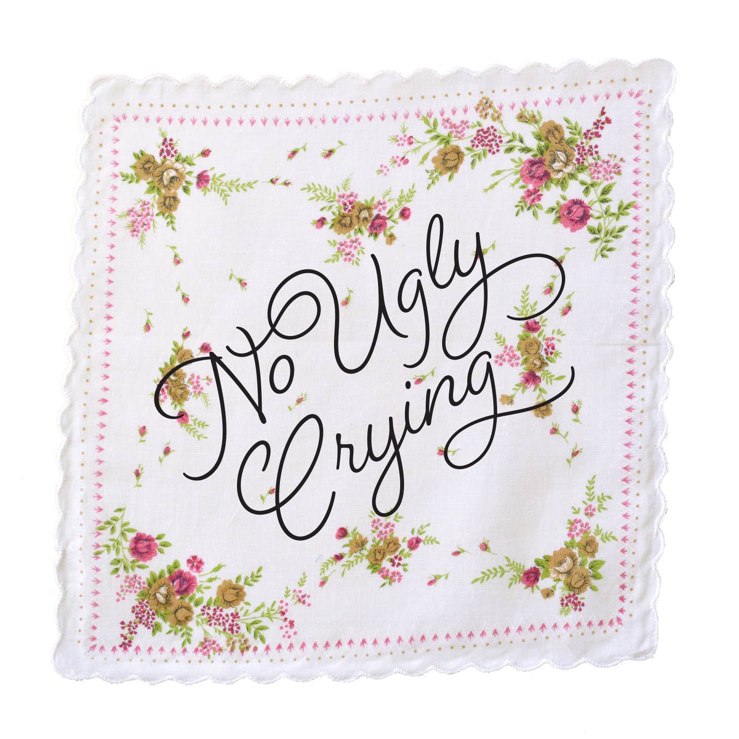 No Ugly Crying Hankie Retro Floral Print Cotton Handkerchief