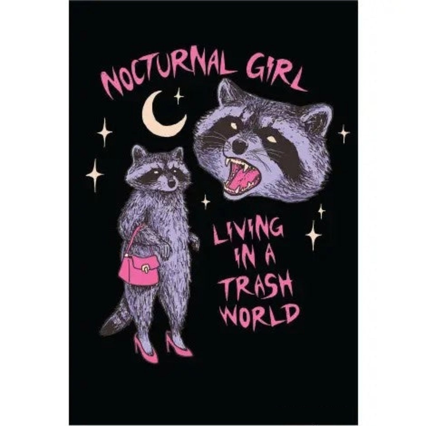 Nocturnal Girl Living in A Trash World Raccoon Rectangular Magnet | Refrigerator Magnetic Surface Decor-Ephemera-The Bullish Store