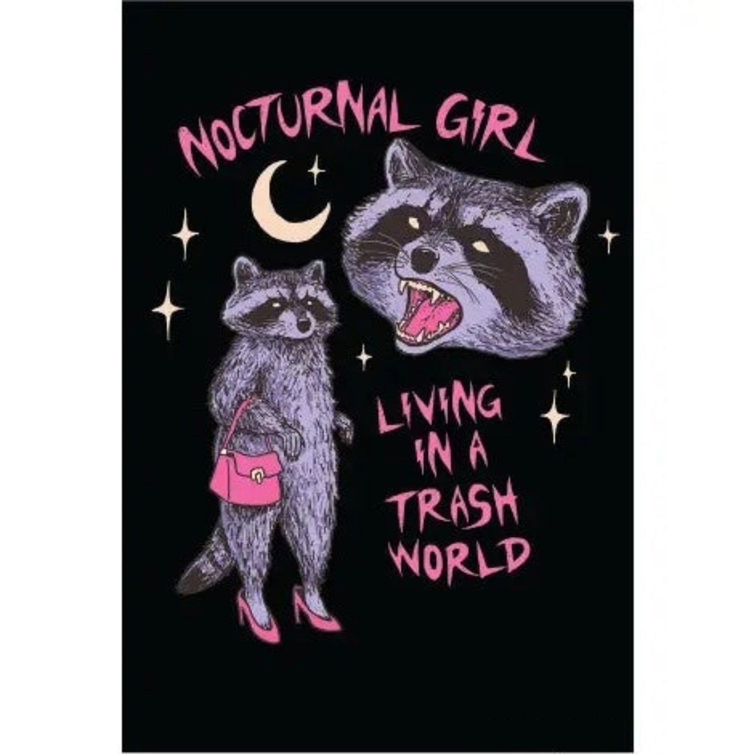 Nocturnal Girl Living in A Trash World Raccoon Rectangular Magnet | Refrigerator Magnetic Surface Decor-Ephemera-The Bullish Store