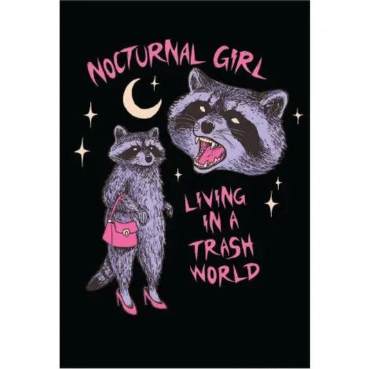 Nocturnal Girl Living in A Trash World Raccoon Rectangular Magnet | Refrigerator Magnetic Surface Decor-Ephemera-The Bullish Store