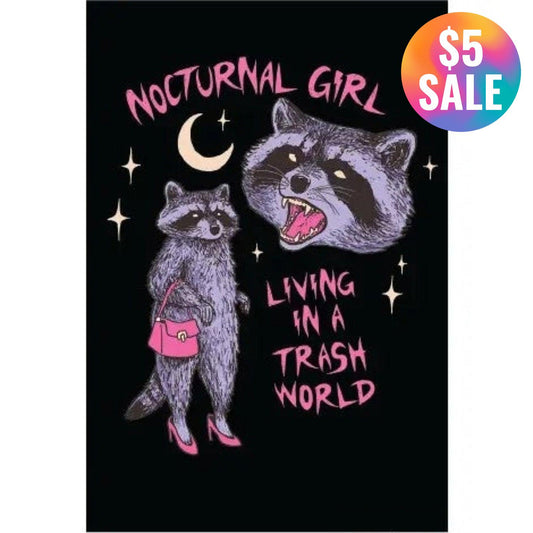 Nocturnal Girl Living in A Trash World Raccoon Rectangular Magnet | Refrigerator Magnetic Surface Decor-Ephemera-The Bullish Store