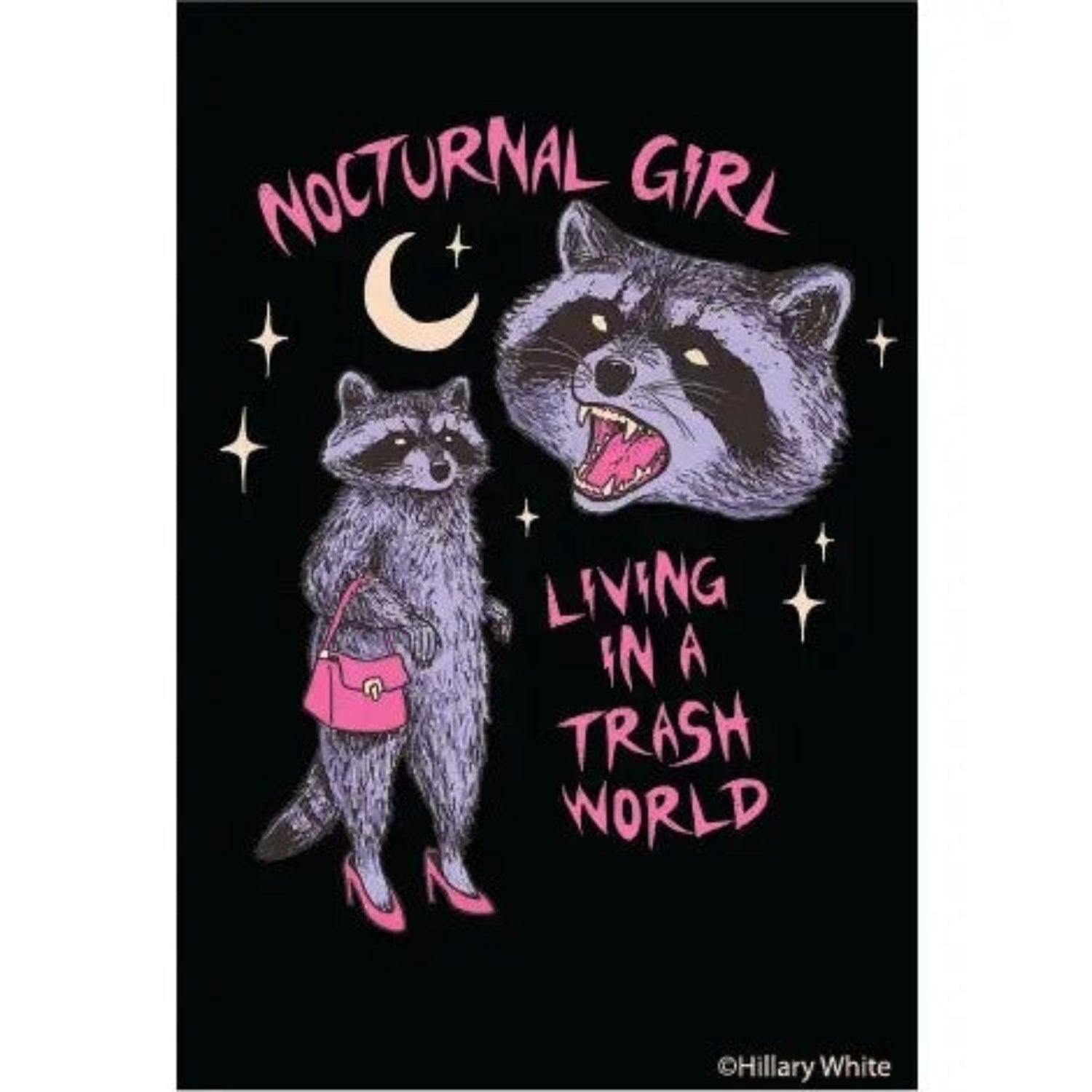 Nocturnal Girl Living in A Trash World Raccoon Rectangular Magnet | Refrigerator Magnetic Surface Decor-Ephemera-The Bullish Store