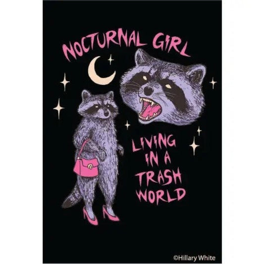 Nocturnal Girl Living in A Trash World Raccoon Rectangular Magnet | Refrigerator Magnetic Surface Decor-Ephemera-The Bullish Store