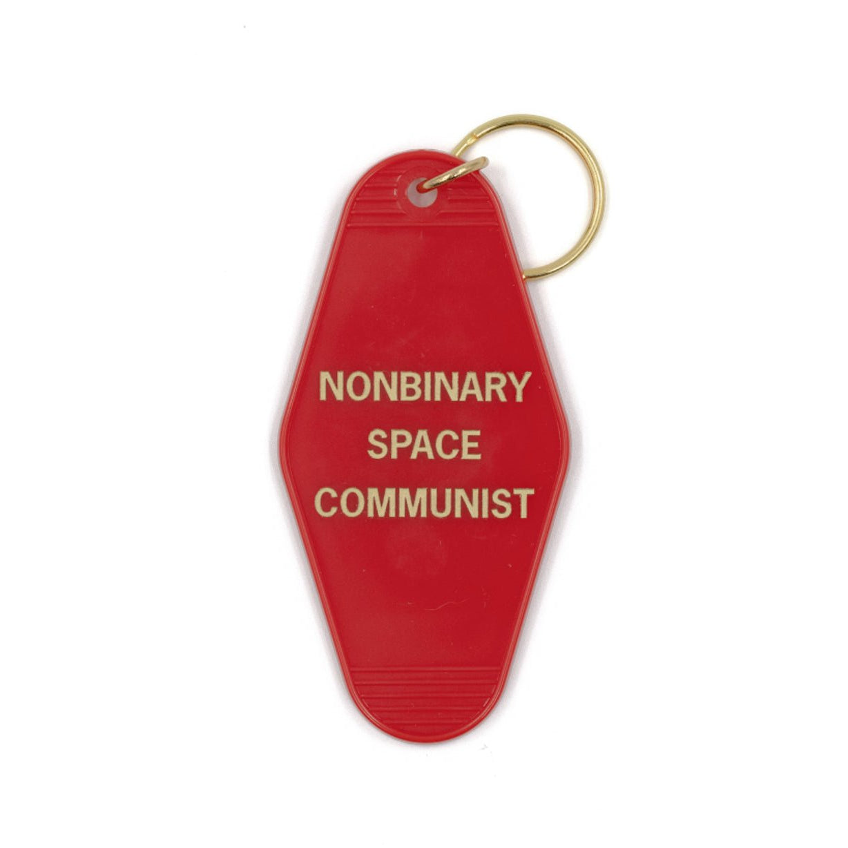 Nonbinary Space Communist Motel Style Keychain in Red and Gold