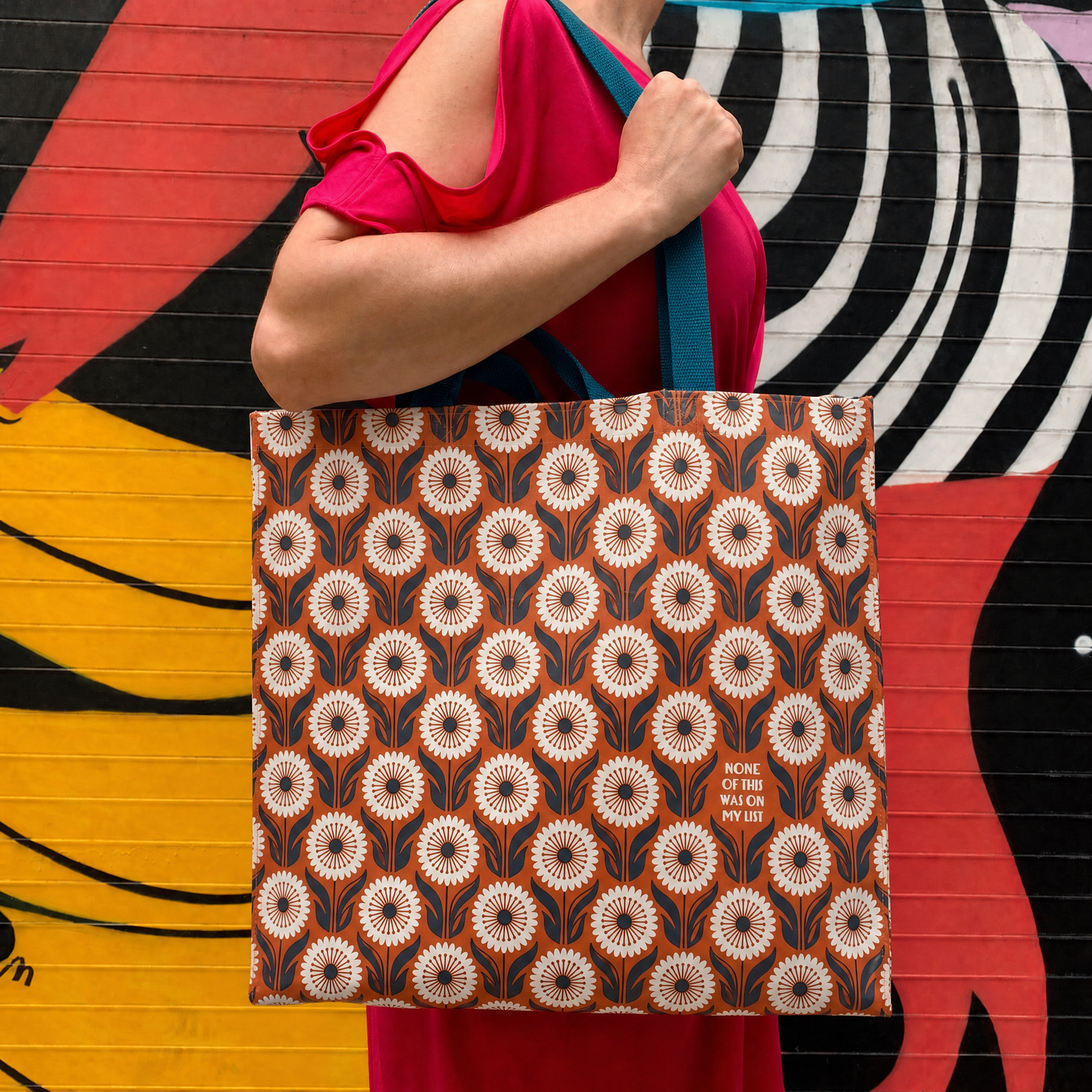 None of This Was on My List Floral Shopping Tote Bag | 19.5" x 17.5" x 7"
