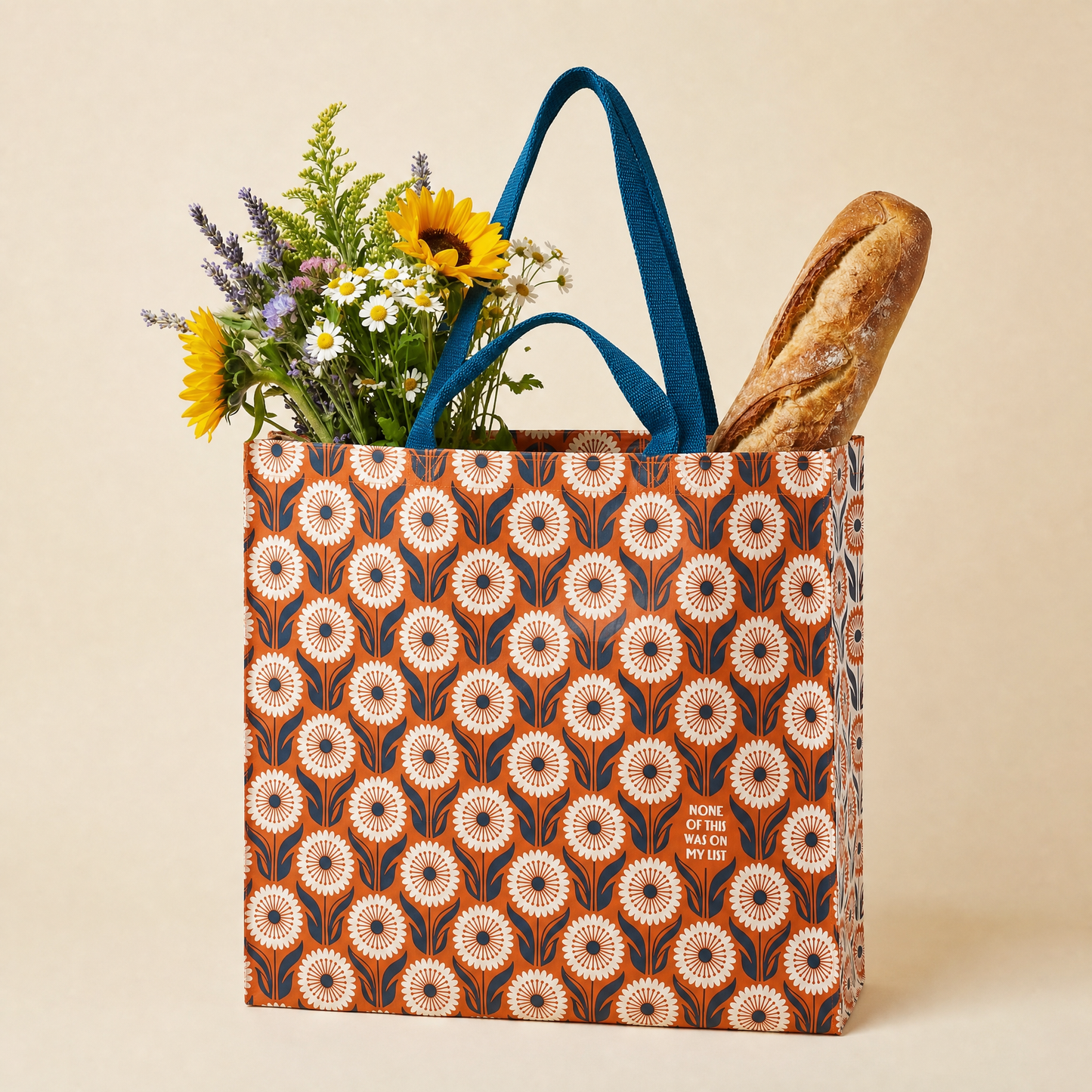 None of This Was on My List Floral Shopping Tote Bag | 19.5" x 17.5" x 7"
