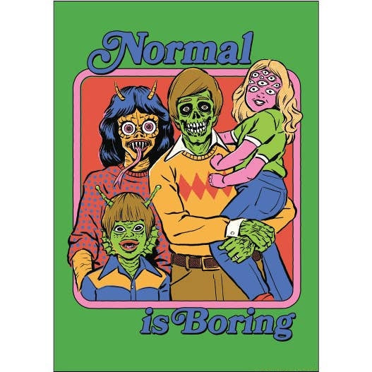 Normal Is Boring Fridge Magnet | '80s Children's Book Style Satirical Art by Steven Rhodes