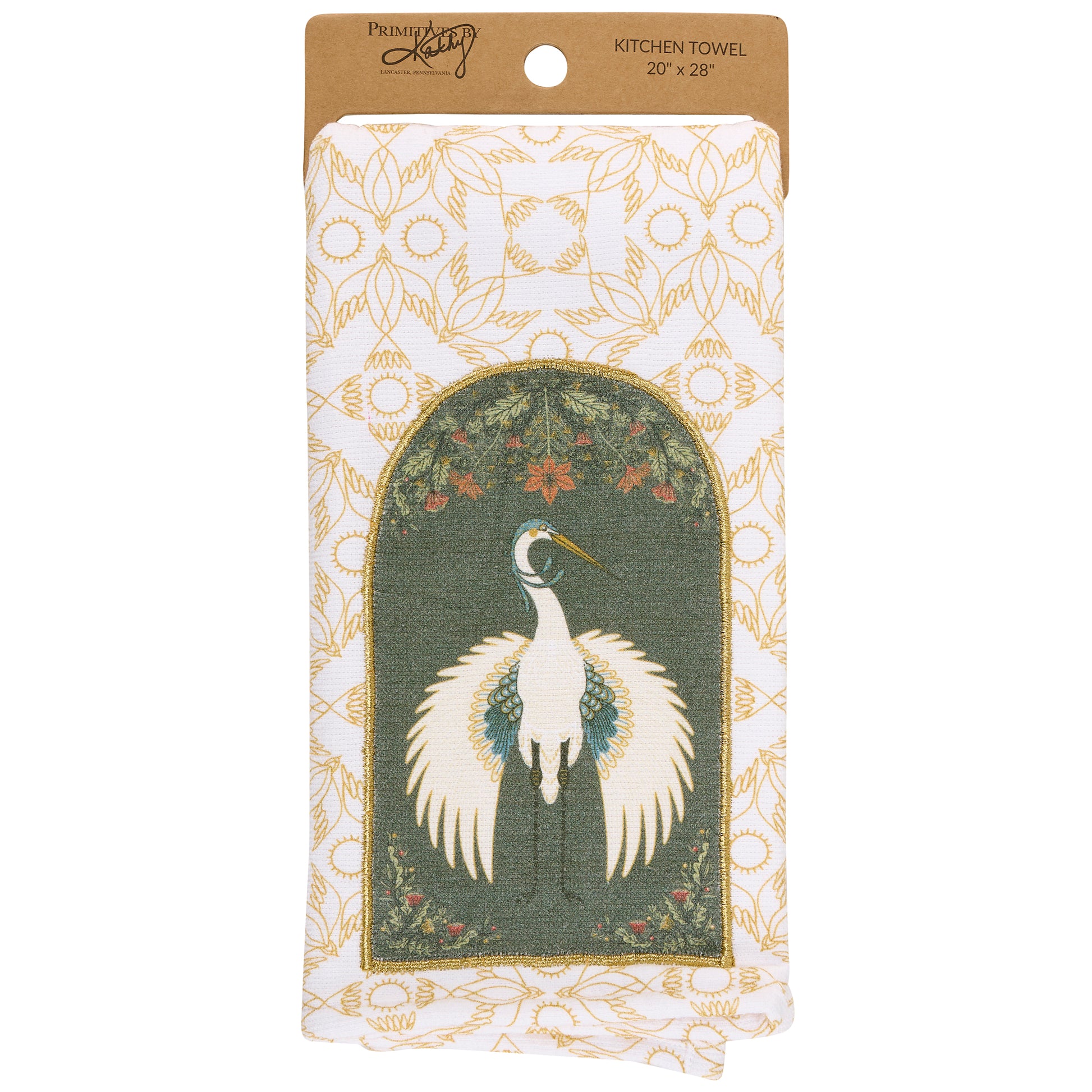 Nouveau Crane Cotton Kitchen Towel | Bird Pattern Hand Tea Dish Cloth | 20" x 28"