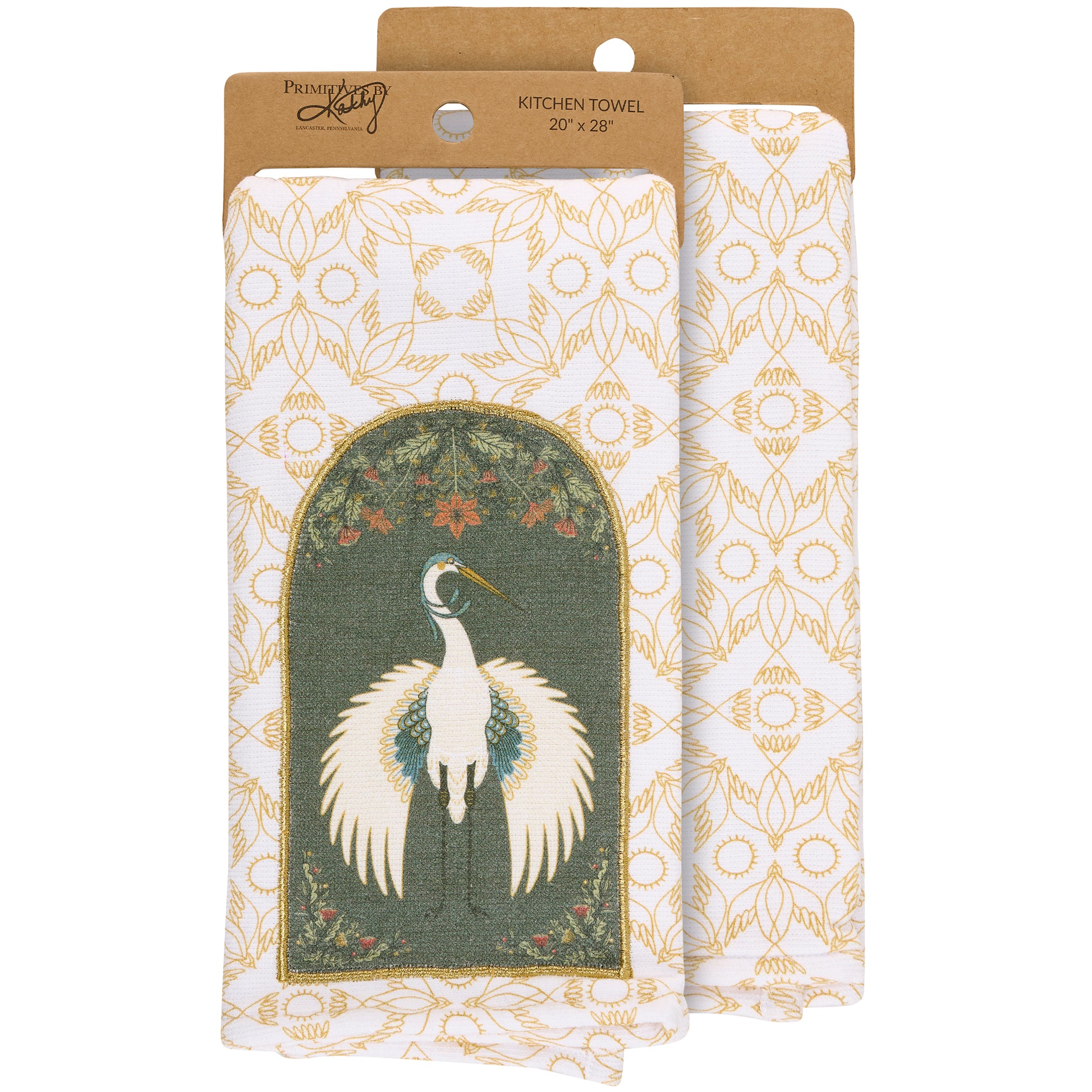 Nouveau Crane Cotton Kitchen Towel | Bird Pattern Hand Tea Dish Cloth | 20" x 28"