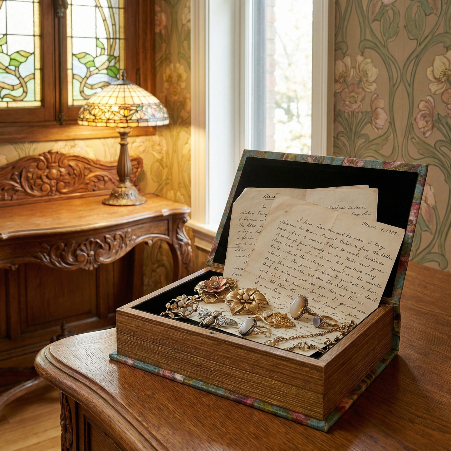 Floral Nouveau Book Box Set Of 2 | Vintage Designs Book Shaped Trinket Storage Box