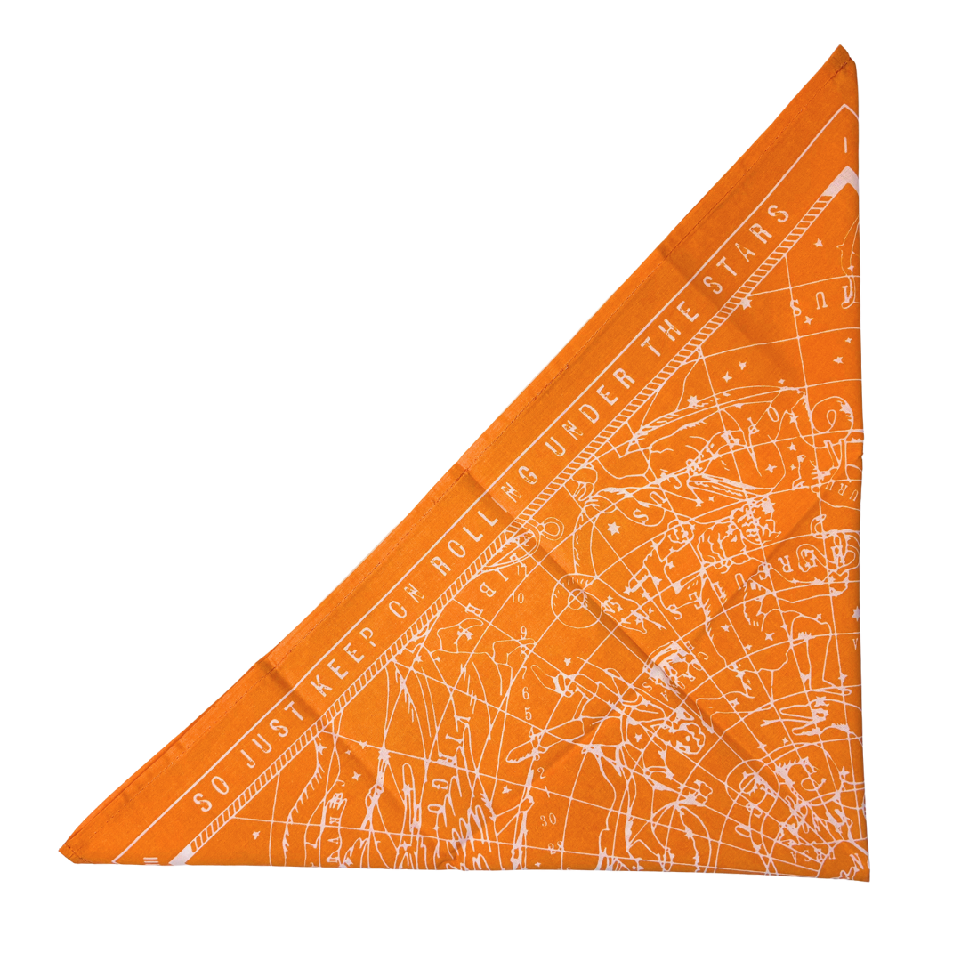 Nowhere To Go But Everywhere Road Trip Orange Bandana | Adventure Theme Headwrap Scarf | 22'' x 22''