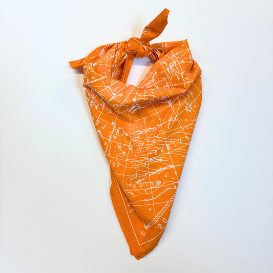 Nowhere To Go But Everywhere Road Trip Orange Bandana | Adventure Theme Headwrap Scarf | 22'' x 22''